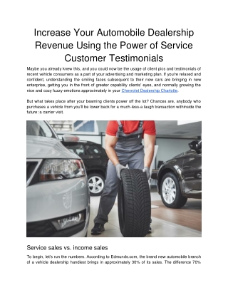 Increase Your Automobile Dealership Revenue Using the Power of Service Customer Testimonials
