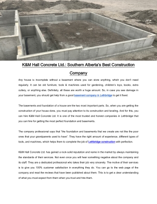 K&M Hall Concrete Ltd.: Southern Alberta’s Best Construction Company