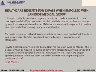 Healthcare Benefits for Expats when enrolled with Lakeside Medical Group