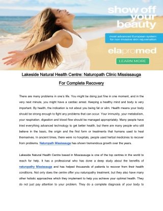 Lakeside Natural Health Centre: Naturopath Clinic Mississauga For Complete Recovery