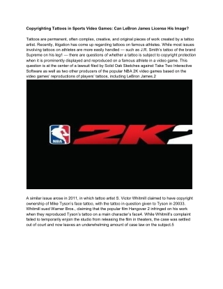 Copyrighting Tattoos in Sports Video Games: Can LeBron James License His Image?