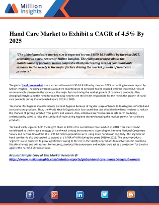 Hand Care Market to Exhibit a CAGR of 4.5% By 2025