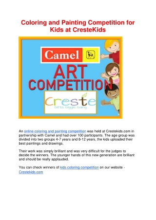 Coloring and Painting Competition for Kids at CresteKids