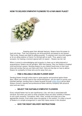 HOW TO DELIVER SYMPATHY FLOWERS TO A FAR AWAY PLACE?