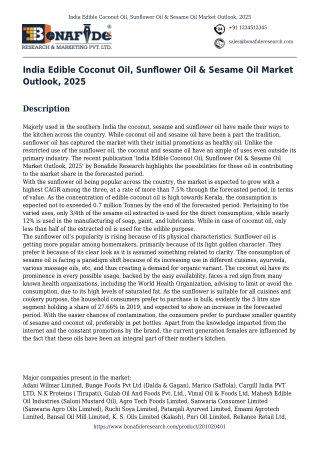 India Edible Coconut Oil, Sunflower Oil & Sesame Oil Market Outlook, 2025