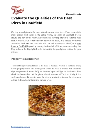 Evaluate the Qualities of the Best Pizza in Caulfield