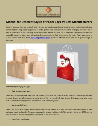 Manual for Different Styles of Paper Bags by Best Manufacturers