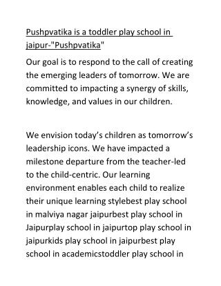 Pushpvatika is a toddler play school in jaipur-"Pushpvatika"