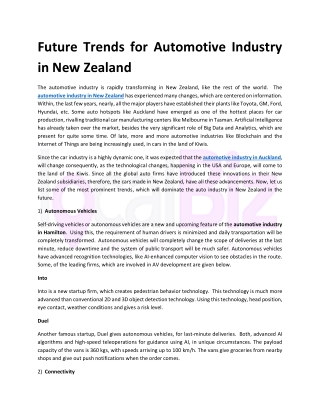 Future Trends for Automotive Industry in New Zealand