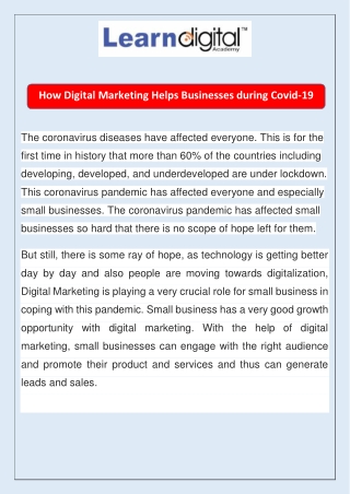 How Digital Marketing Helps Businesses During Covid-19