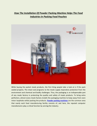 How The Installation Of Powder Packing Machine Helps The Food Industries In Packing Food Pouches