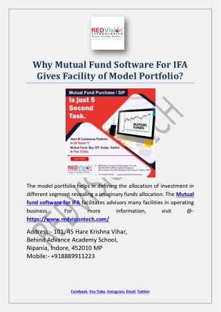 Why Mutual Fund Software For IFA Gives Facility of Model Portfolio?