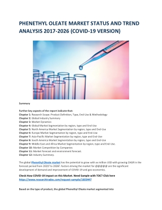 PHENETHYL OLEATE MARKET STATUS AND TREND ANALYSIS 2017-2026 (COVID-19 VERSION)