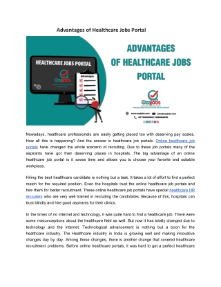 Advantages of Healthcare Jobs Portal