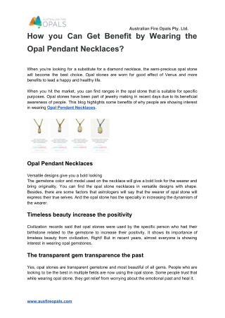 How you Can Get Benefit by Wearing the Opal Pendant Necklaces?