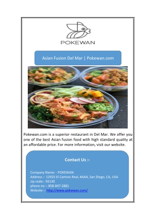 Asian Fusion Del Mar | Pokewan.com