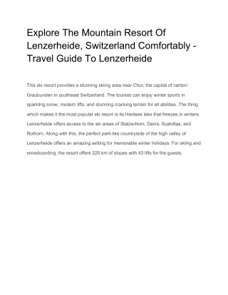 Explore The Mountain Resort Of Lenzerheide, Switzerland Comfortably - Travel Guide To Lenzerheide