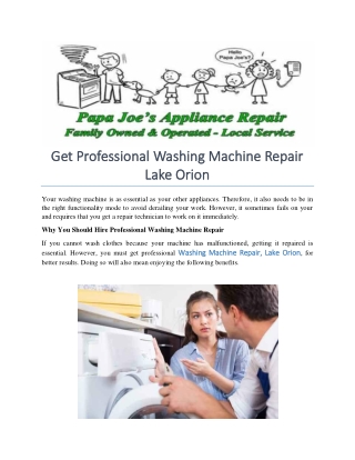 Get Professional Washing Machine Repair Lake Orion