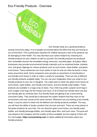 Eco Friendly Products - Overview