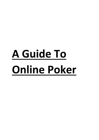 A Guide To Online Poker - Spartan Poker