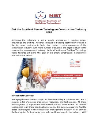 Get the Excellent Course Training on Construction Industry NIBT