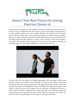 Ensure Your Best Fitness by Joining Exercise Classes in
