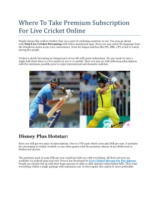 Why Should We Watch Live Cricket Online?