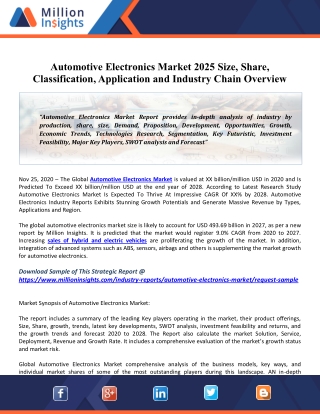 Automotive Electronics Market 2025 Global Size, Share, Trends, Type, Application, Industry Key Features