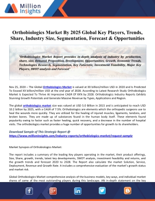 Orthobiologics Market 2020 Global Size, Growth Insight, Share, Trends, Industry Key Players, Regional Forecast To 2025