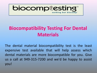 Biocompatibility Testing For Dental Materials