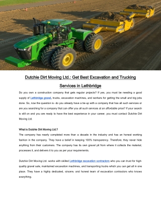 Dutchie Dirt Moving Ltd.: Get Best Excavation and Trucking Services in Lethbridge