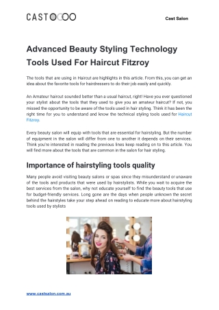 Advanced Beauty Styling Technology Tools Used For Haircut Fitzroy