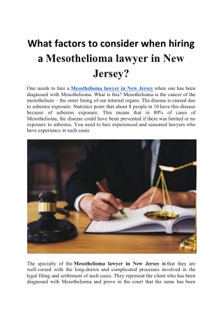 What factors to consider when hiring a Mesothelioma lawyer in New Jersey?