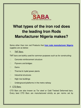 What types of the iron rod does the leading Iron Rods Manufacturer Nigeria makes?