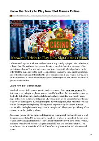 Know the Tricks to Play New Slot Games Online