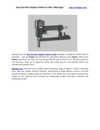 Buy Fine Wire Staplers Online In India- Miles Kgoc