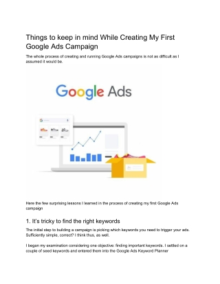 Things to keep in mind While Creating My First Google Ads Campaign