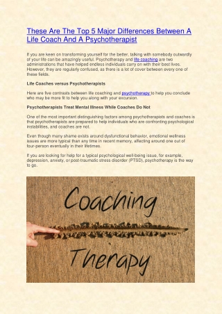 Difference Between A Life Coach And A Therapist | Life Coach vs. Therapist