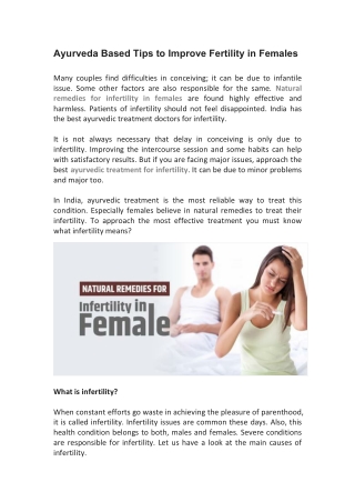 Ayurveda based Tips to Improve Fertility in Females