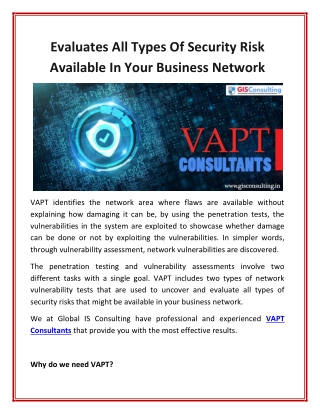 Evaluates All Types Of Security Risk Available In Your Business Network