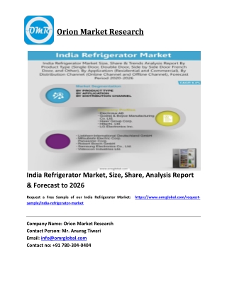 India Refrigerator Market Trends, Size, Competitive Analysis and Forecast 2020-2026