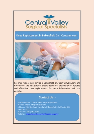 Knee Replacement in Bakersfield Ca | Cenvalss.com