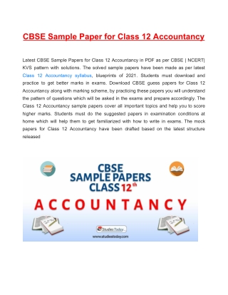 CBSE Sample Paper 2021 for Class 12 Accountancy Based on Revised CBSE Syllabus 2020-21