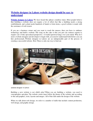 Website designer in Lahore website design should be easy to understand