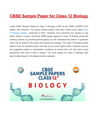 Download CBSE Sample Paper 2021 for Class 12 Biology with solution in PDF