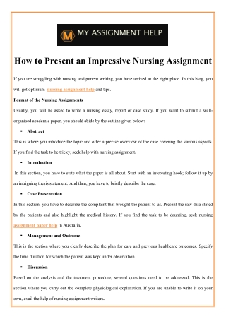 How to Present an Impressive Nursing Assignment