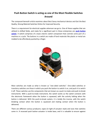 Push Button Switch is acting as one of the Most Flexible Switches Around