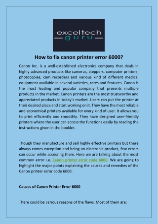 How to fix canon printer error 6000?