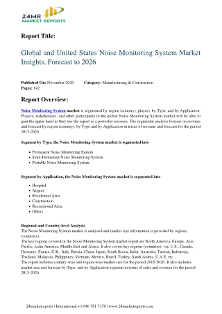 Noise Monitoring System Market Insights, Forecast to 2026