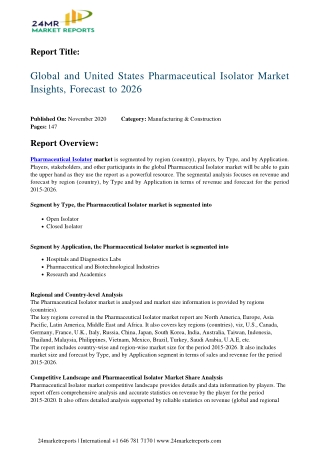 Pharmaceutical Isolator Market Insights, Forecast to 2026